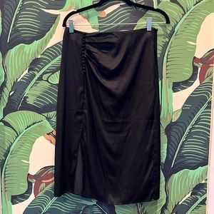 BA&SH navy silk side slide midi skirt